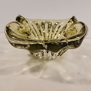 Murano Olive Green Bullicante Controlled Bubbles Italian Art Glass Bowl Italy